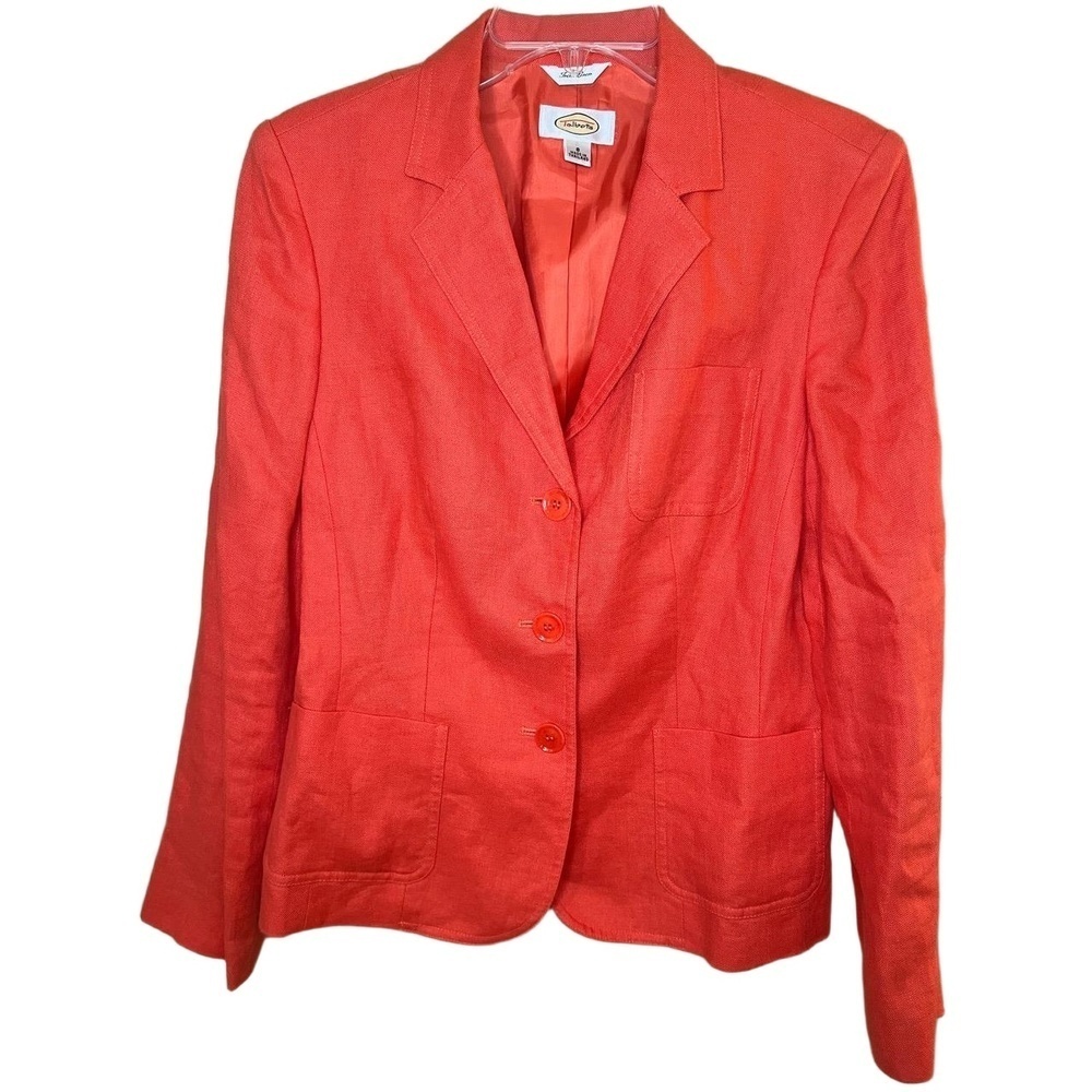 Talbots Jacket Womens Size 8 Coral Blazer 3button Notched Lapel Linen Classic